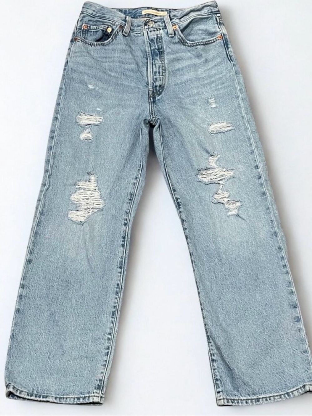 Levi's Light Blue Distressed Straight Leg Jeans size 27